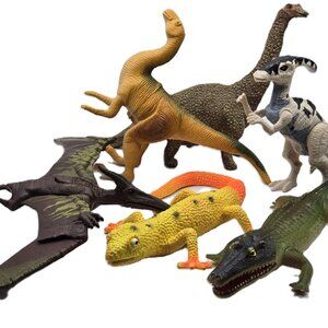 6 Dinosaurs Hard Plastic Toys for Play Crafts Diorama Prehistoric Scenery Small